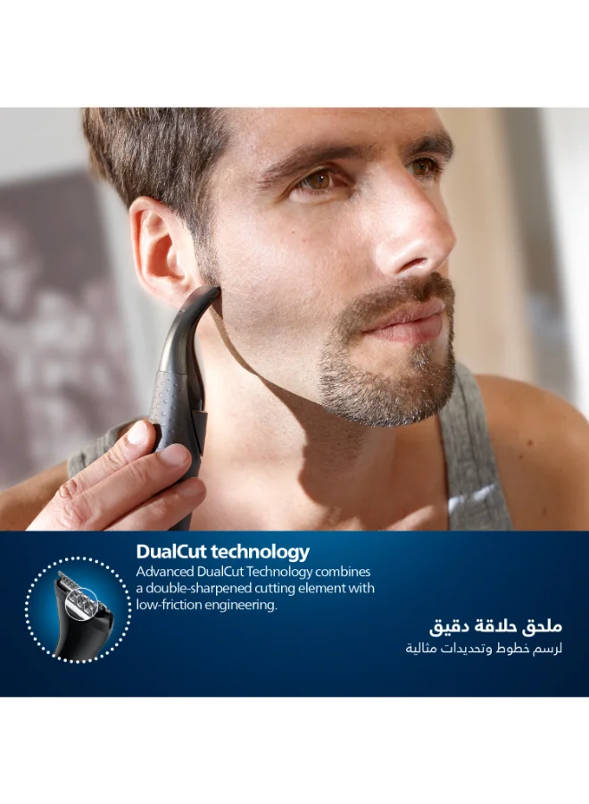 فيليبس ماكينة تحديد اللحية الدقيقة MG1100/16 من Philips | تحديد وتشذيب دقيق للغاية | 3 أمشاط دقيقة للتحديد، قابلة للغسل بالكامل | مع بطارية AA مرفقة أسود/ رمادي