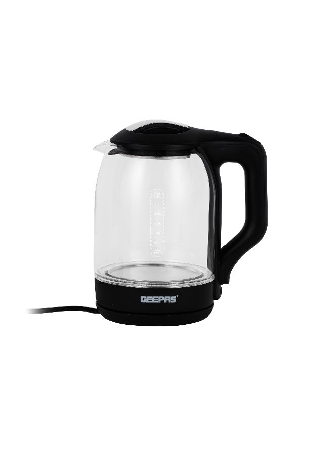 GEEPAS - 1.8 liter Electric Glass Kettle| Boil Dry Protection and Automatic Cut-Off | Perfect for Boiling Water, Milk, Tea| 1500 W Cool Touch Handle, Rotational Base, and Easy Clean Wide Opening| 2 Years Warranty 1.8 L 1500 W GK9901B Dark Brown/Clear - Image 1