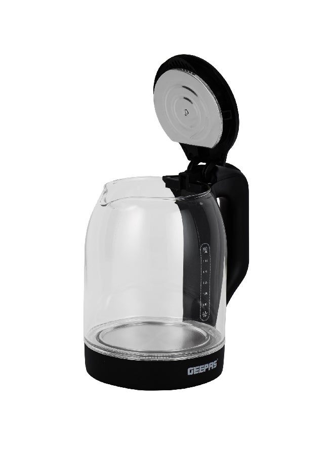 GEEPAS - 1.8 liter Electric Glass Kettle| Boil Dry Protection and Automatic Cut-Off | Perfect for Boiling Water, Milk, Tea| 1500 W Cool Touch Handle, Rotational Base, and Easy Clean Wide Opening| 2 Years Warranty 1.8 L 1500 W GK9901B Dark Brown/Clear - Image 1