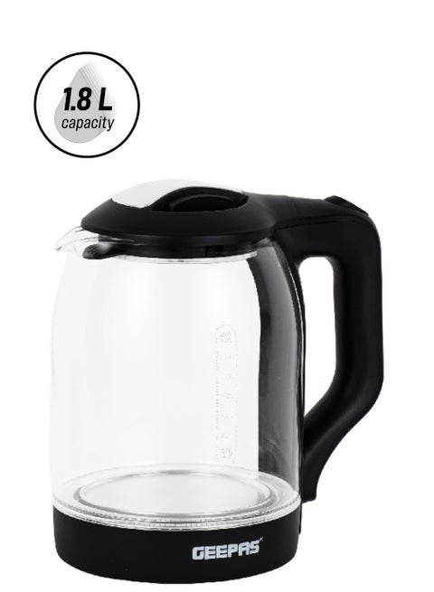 1.8 liter Electric Glass Kettle| Boil Dry Protection and Automatic Cut-Off | Perfect for Boiling Water, Milk, Tea| 1500 W Cool Touch Handle, Rotational Base, and Easy Clean Wide Opening| 2 Years Warranty 1.8 L 1500 W GK9901B Dark Brown/Clear