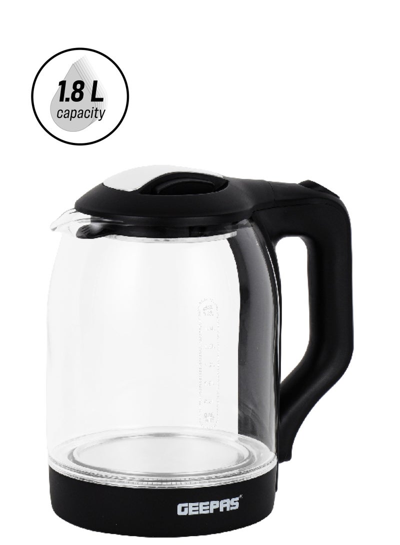 GEEPAS - 1.8 liter Electric Glass Kettle| Boil Dry Protection and Automatic Cut-Off | Perfect for Boiling Water, Milk, Tea| 1500 W Cool Touch Handle, Rotational Base, and Easy Clean Wide Opening| 2 Years Warranty 1.8 L 1500 W GK9901B Dark Brown/Clear - Image 1
