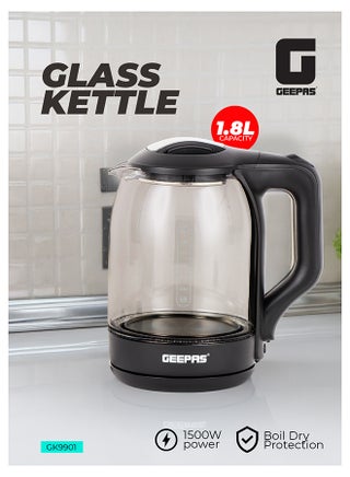 GEEPAS liter Electric Glass Kettle| Boil Dry Protection and