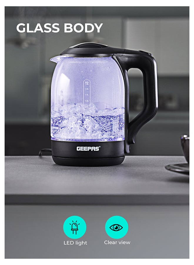 GEEPAS 1.8 liter Electric Glass Kettle| Boil Dry Protection and Automatic Cut-Off | Perfect for Boiling Water, Milk, Tea| 1500 W Cool Touch Handle, Rotational Base, and Easy Clean Wide Opening| 2 Years Warranty 1.8 L 1500 W GK9901B Black/Clear - Image 5