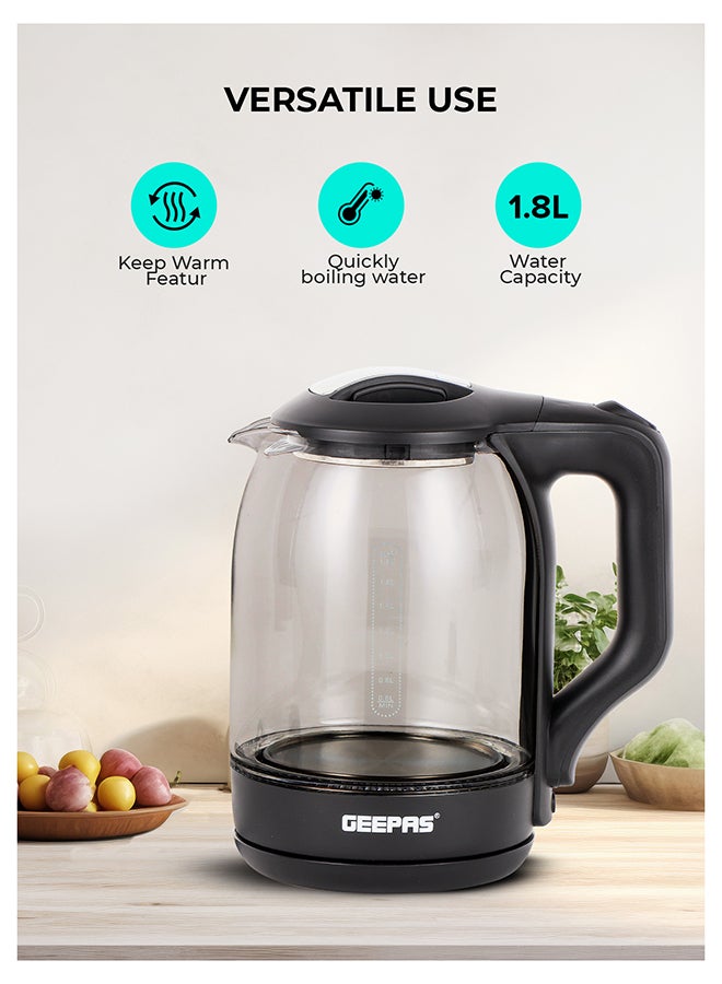GEEPAS 1.8 liter Electric Glass Kettle| Boil Dry Protection and Automatic Cut-Off | Perfect for Boiling Water, Milk, Tea| 1500 W Cool Touch Handle, Rotational Base, and Easy Clean Wide Opening| 2 Years Warranty 1.8 L 1500 W GK9901B Black/Clear - Image 4