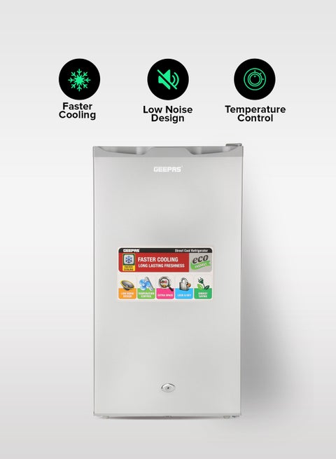 Defrost Mini Fridge 110L Capacity With Lamp, Door Lock & Key | Low Noise Design, Compact, Powerful Compressor, Energy Saving, Faster Cooling, Adjustable Thermostat GRF115SPEH Silver