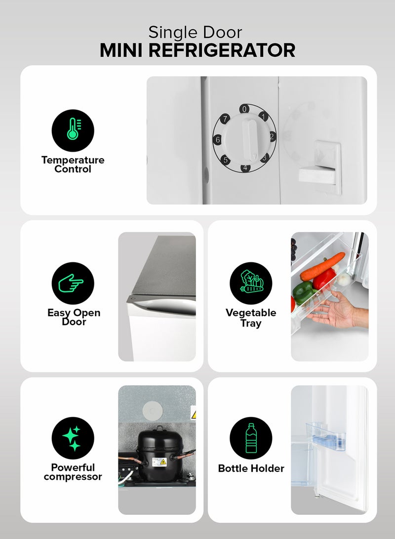 Defrost Mini Fridge 110L Capacity With Lamp, Door Lock & Key | Low Noise Design, Compact, Powerful Compressor, Energy Saving, Faster Cooling, Adjustable Thermostat GRF115SPEH Silver