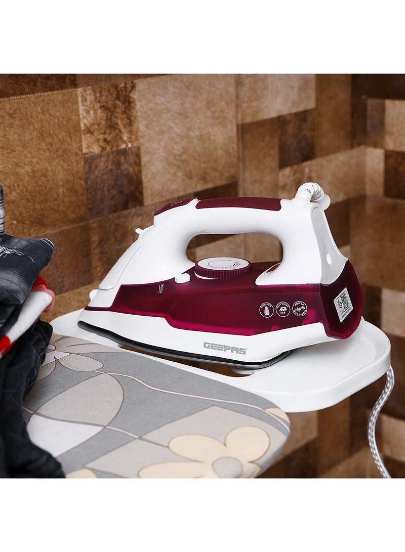 GEEPAS - Steam Iron With Non-Stick Soleplate, Powerful Steam, Effortless Wrinkle Removal 240 ml 2400 W GSI7809 Maroon & White - Image 1