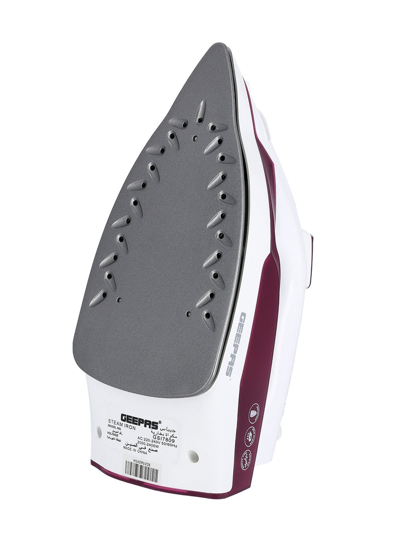 GEEPAS - Steam Iron With Non-Stick Soleplate, Powerful Steam, Effortless Wrinkle Removal 240 ml 2400 W GSI7809 Maroon & White - Image 1