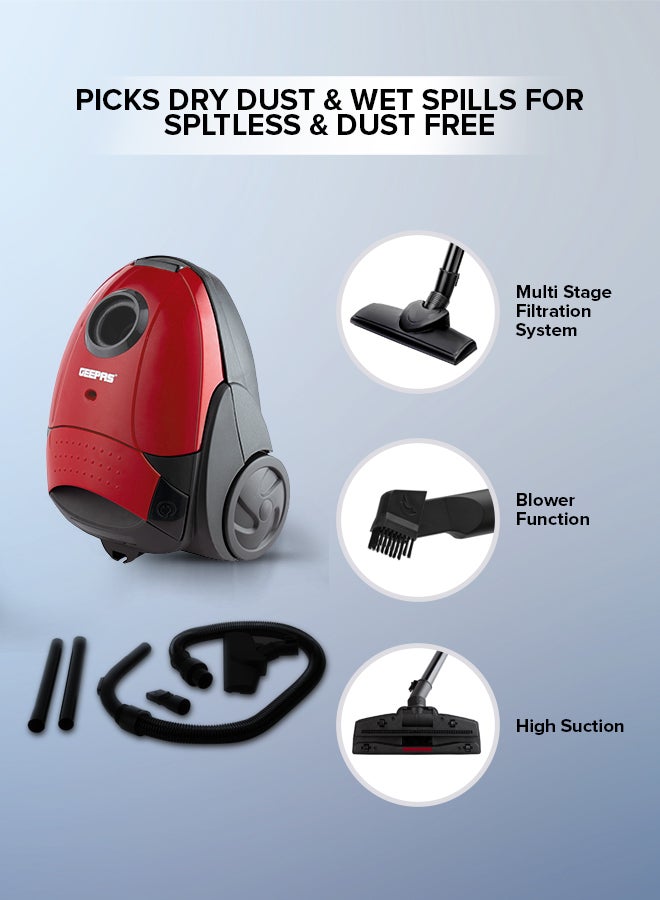 GEEPAS Preview Vacuum Cleaner With Powerful Suction, Low Noise Design, Dust Full Indicator, Flexible Hose With Air Flow On Handle, Plastic Insert Tube, Dustbag 1.5L, Pedal Switch And Auto Rewinding Wire 1.5 L 1400 W GVC2595 Blue/Black - Image 2