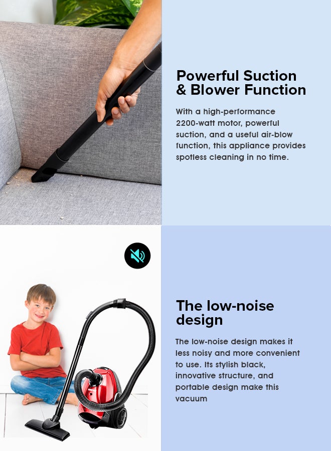 GEEPAS Preview Vacuum Cleaner With Powerful Suction, Low Noise Design, Dust Full Indicator, Flexible Hose With Air Flow On Handle, Plastic Insert Tube, Dustbag 1.5L, Pedal Switch And Auto Rewinding Wire 1.5 L 1400 W GVC2595 Blue/Black - Image 5