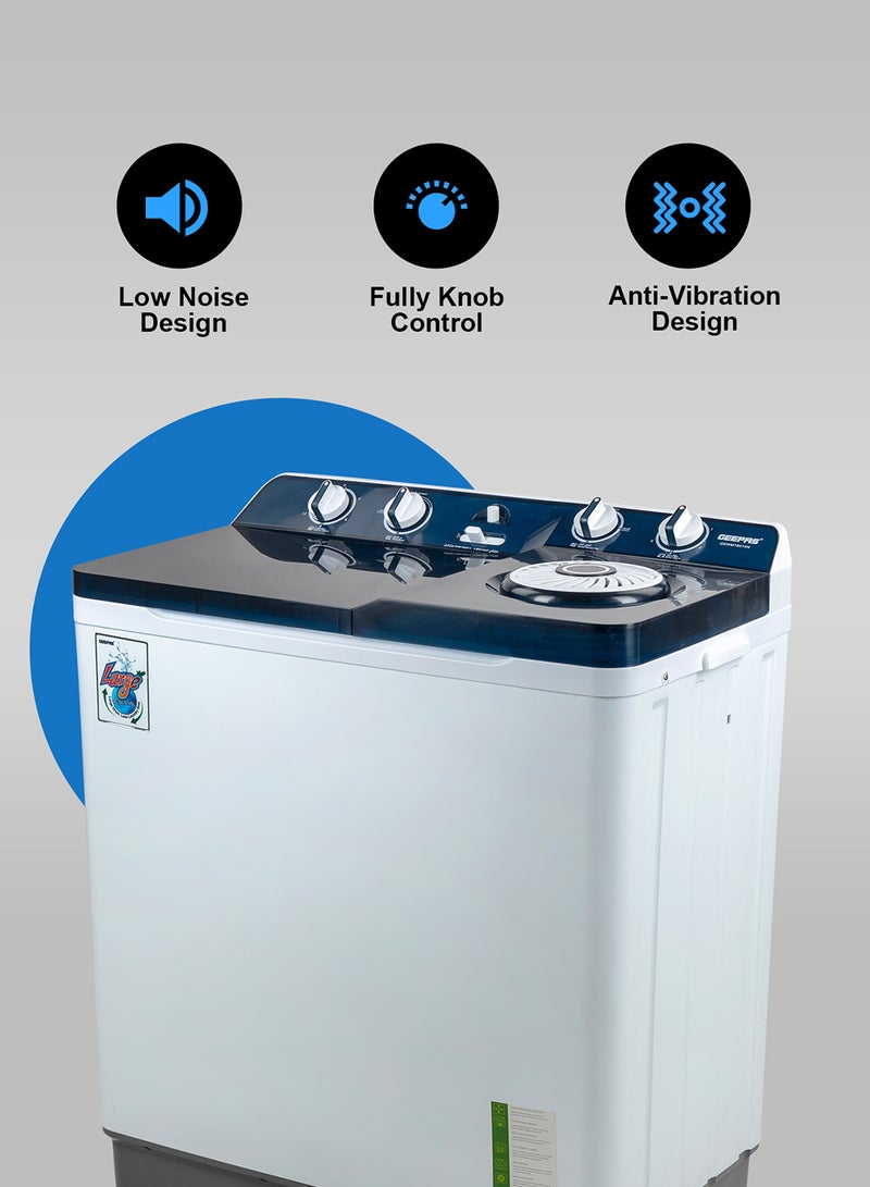 GEEPAS - Twin Tub Semi-Automatic Washing Machine 13 Kg| 7Kg Spin Capacity Equipped with Strong Pulsator and Air Dry Spinning Function| Efficient Performance and Classic Design| Perfect for Home, Apartments | 1 Year Warranty 820 W GSWM18014N White/Blue - Image 1