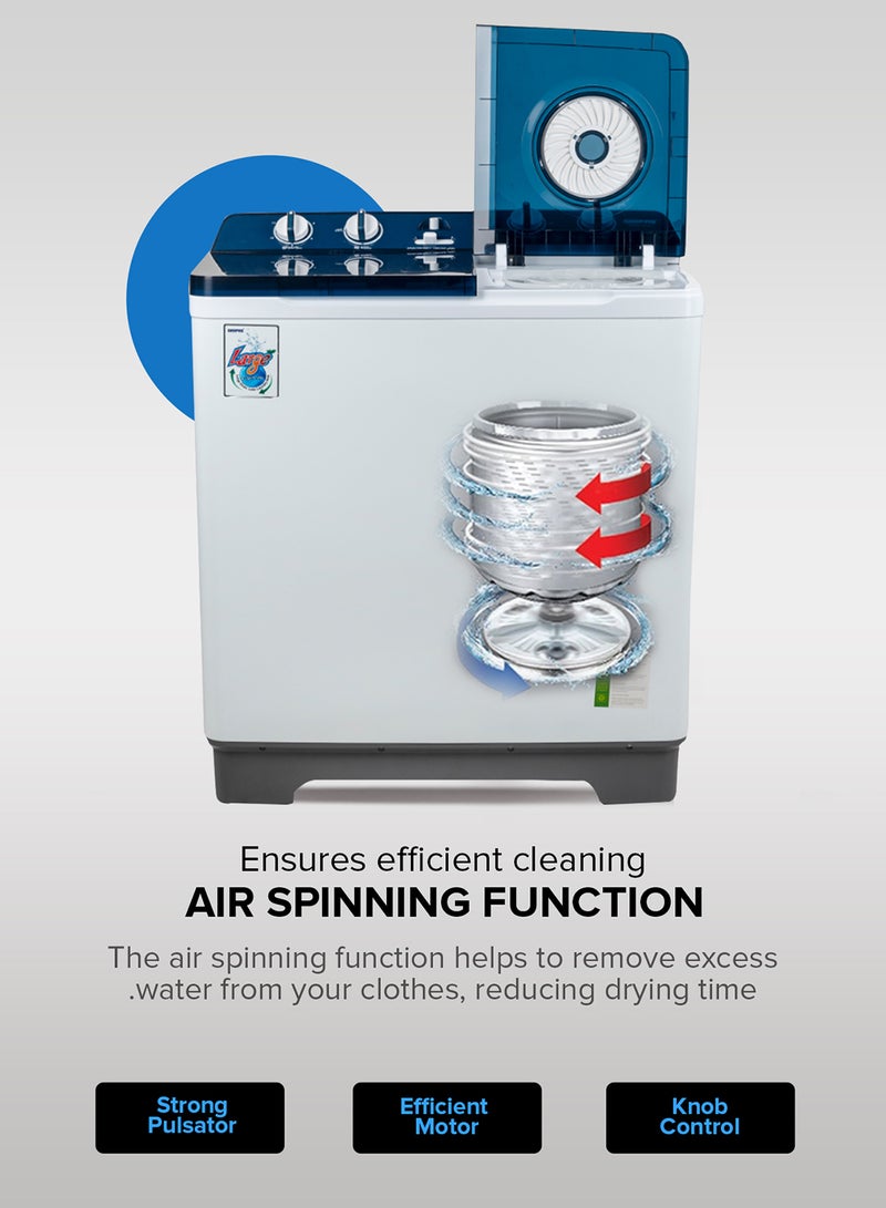 GEEPAS - Twin Tub Semi-Automatic Washing Machine 13 Kg| 7Kg Spin Capacity Equipped with Strong Pulsator and Air Dry Spinning Function| Efficient Performance and Classic Design| Perfect for Home, Apartments | 1 Year Warranty 820 W GSWM18014N White/Blue - Image 1