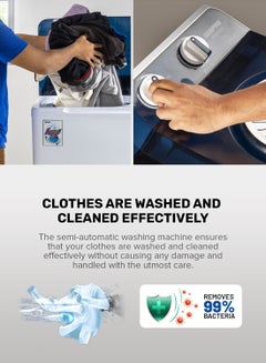 GEEPAS Twin Tub Semi-Automatic Washing Machine 13 Kg| 7Kg Spin Capacity Equipped with Strong Pulsator and Air Dry Spinning Function| Efficient Performance and Classic Design| Perfect for Home, Apartments | 1 Year Warranty 820 W GSWM18014N White/Blue  - Image 5