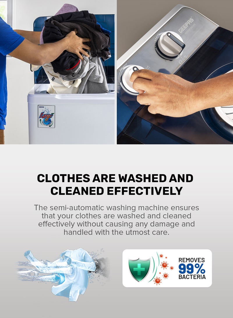 GEEPAS - Twin Tub Semi-Automatic Washing Machine 13 Kg| 7Kg Spin Capacity Equipped with Strong Pulsator and Air Dry Spinning Function| Efficient Performance and Classic Design| Perfect for Home, Apartments | 1 Year Warranty 820 W GSWM18014N White/Blue - Image 1