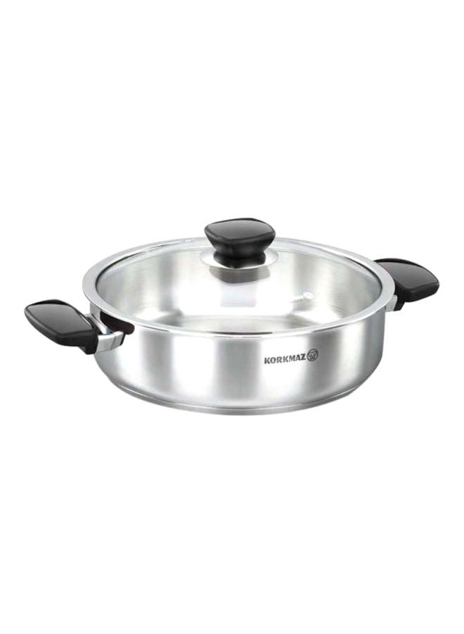 كوركماز كسرولة منخفضة من كابا من الستانلس ستيل فضي 24x6.5سم - Image 1