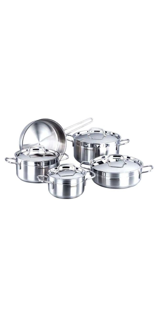 Korkmaz Alfa 9 Pieces Stainless Steel Cookware Set | Induction Compatible Cookware Pots and Pans Set | Silver - KA1660 Stainless Steel - Image 1