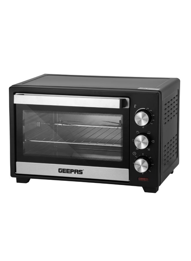 GEEPAS - 24 L Electric Oven with Rotisserie Function|  1600 W, Easy to Use Control Knobs, Adjustable Temperature, 60 Minutes Timer| Perfect for Baking, Roasting, Cooking Meat, Vegetables, Cakes, Etc.| 2 Years Warranty 24 L 1600 W GO4466 Black/Silver - Image 1