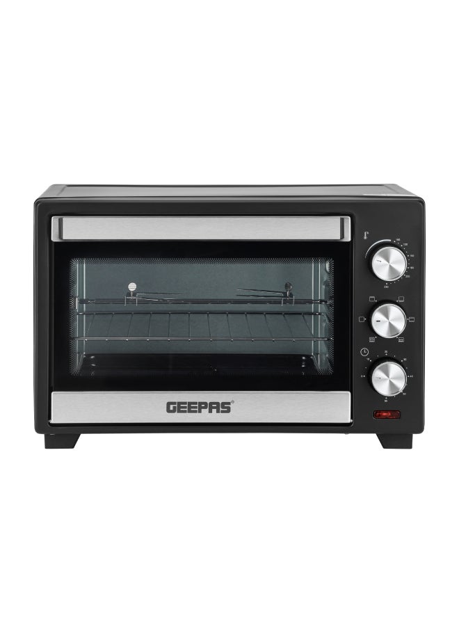 GEEPAS - 24 L Electric Oven with Rotisserie Function|  1600 W, Easy to Use Control Knobs, Adjustable Temperature, 60 Minutes Timer| Perfect for Baking, Roasting, Cooking Meat, Vegetables, Cakes, Etc.| 2 Years Warranty 24 L 1600 W GO4466 Black/Silver - Image 1