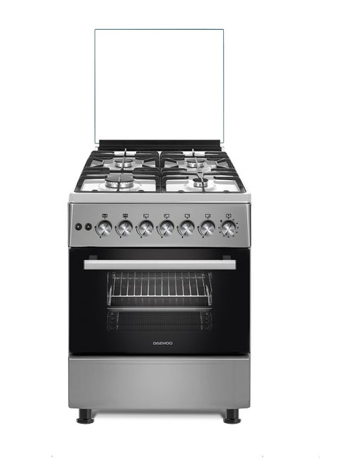 60X60Cm Freestanding Cooker, Full Gas Cooking Range With 4 Burners, Automatic Ignition And Safety, Cast Iron Pan Support, Stainless Steel Finish, Separate Knob For Oven Grill, Made In Türkiye DGC-665BSF Grey/Black