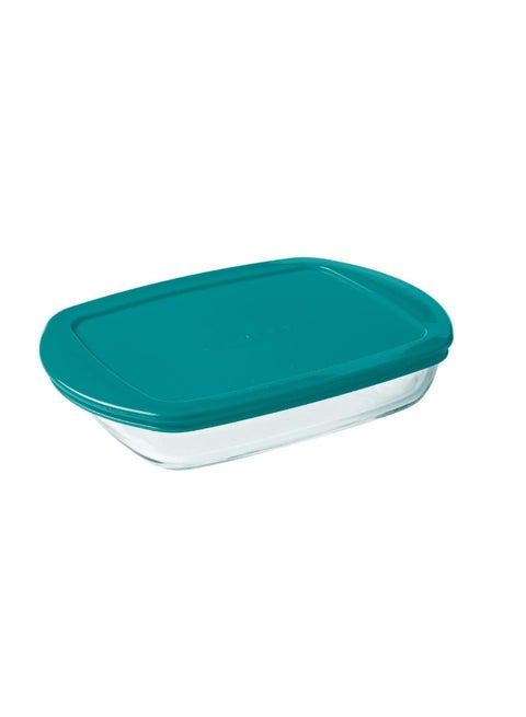 Rectangular Dish With Lid 23cm Clear/Green 0.75Liters