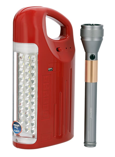 2 in 1 Rechargeable LED Emergency Lantern & Flashlight Red/Black 2.25kg