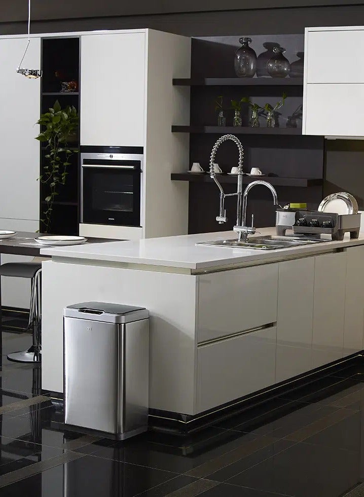 EKO MIRAGE SERIES | Premium Motion Sensor-Operated Trash Bin | Brushed Stainless Steel Finish | Soft-Closing | Fingerprint-Resistant | Metallic Grey | 30L Silver/Black 80Liters  - Image 3