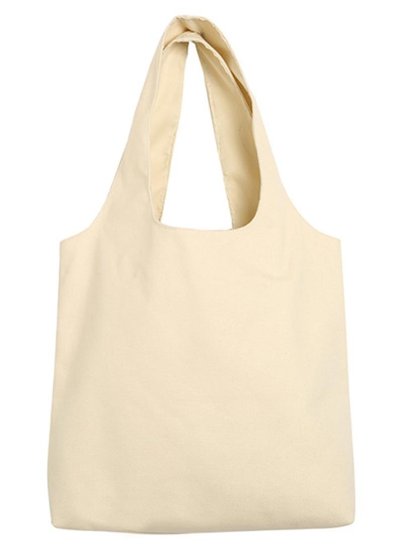 حقيبة تسوق/ توت من القماش الكتاني بتفاصيل خياطة أبيض - Image 1