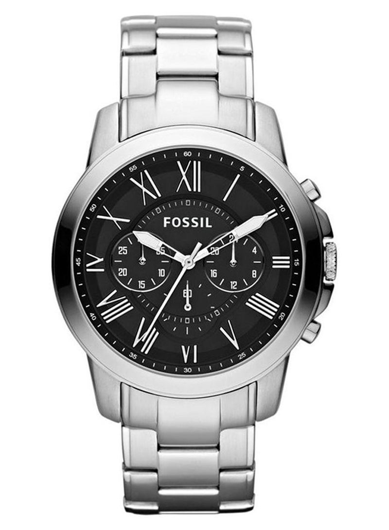 فوسيل ساعة يد كرونوغراف جرانت مقاومة للماء بسوار من الإستانلس ستيل طراز FS4736 - 43 مم - فضي للرجال - Image 1