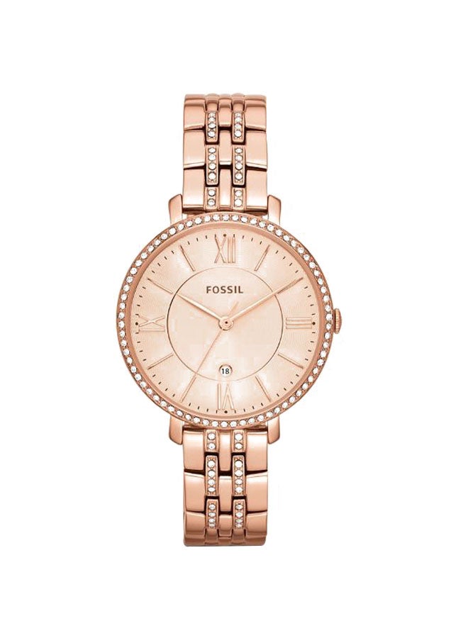 فوسيل ساعة يد بعقارب مرصعة بالكريستال طراز ES3546 - مقاس 36 مم - ذهبي وردي/شفاف للنساء - Image 1