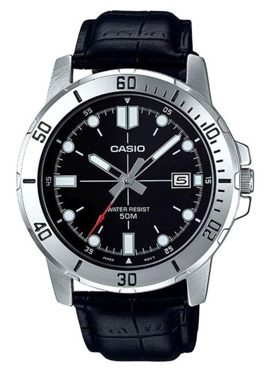 كاسيو ساعة يد بعقارب وسوار من الجلد مقاومة للماء طراز MTP-VD01L-1EVUDF - 45 مم - أسود للرجال - Image 1