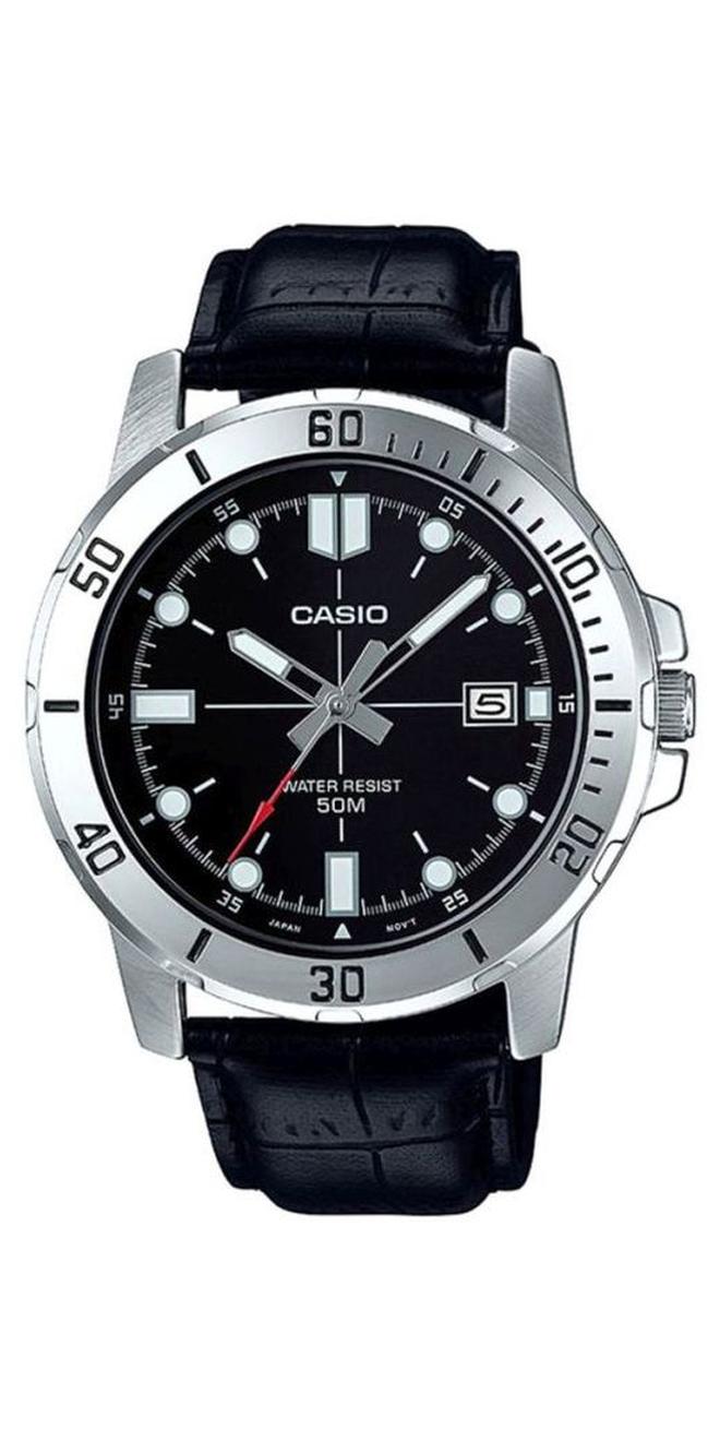 CASIO Men's Water Resistant Leather Analog Watch MTP-VD01L-1EVUDF - 45 mm - Black - Image 1