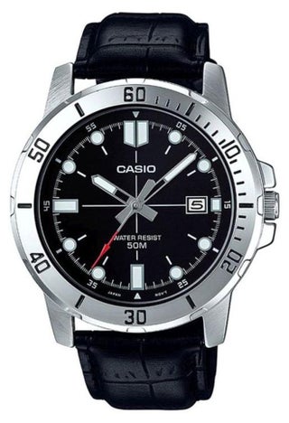 Men's Water Resistant Leather Analog Watch MTP-VD01L-1EVUDF - 45 mm - Black