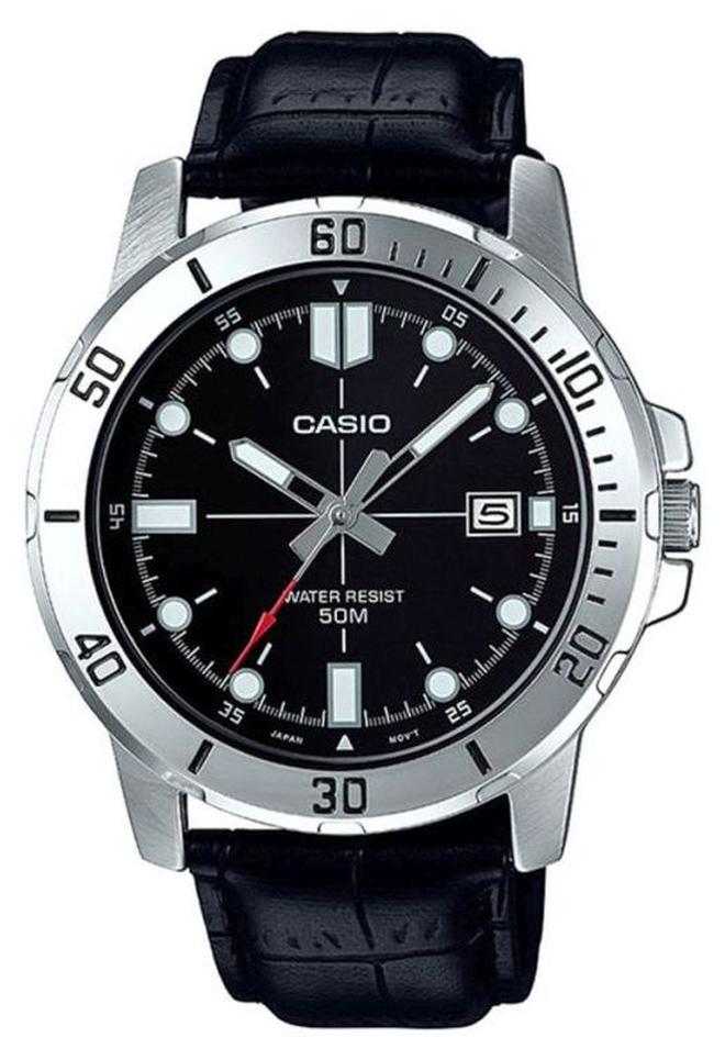 CASIO Men's Water Resistant Leather Analog Watch MTP-VD01L-1EVUDF - 45 mm - Black - Image 1