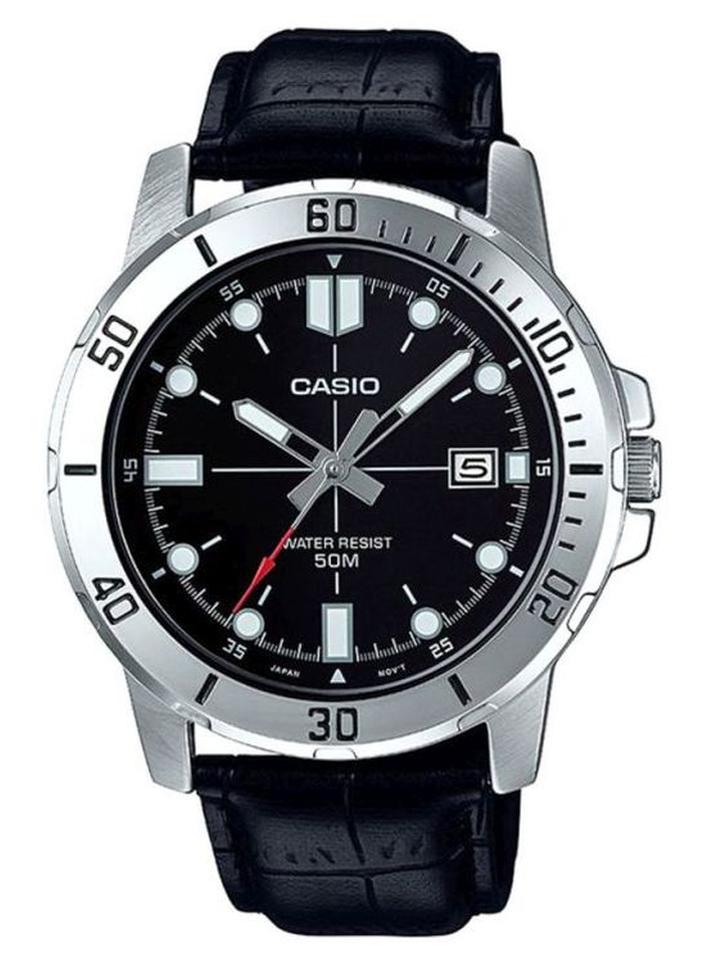 CASIO Men's Water Resistant Leather Analog Watch MTP-VD01L-1EVUDF - 45 mm - Black - Image 1