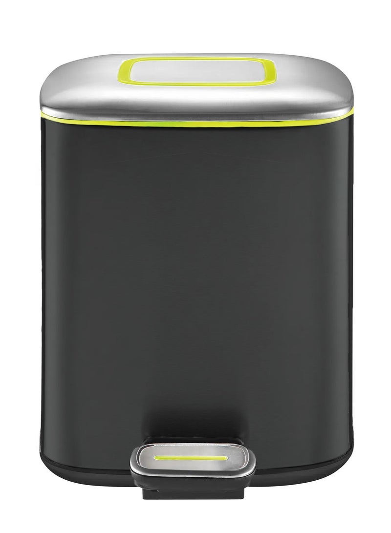 إيكو سلّة نفايات بدوّاسة قدم مربعة الشكل مع غطاء يغلق بسهولة أسود/فضي 9لترات - Image 1