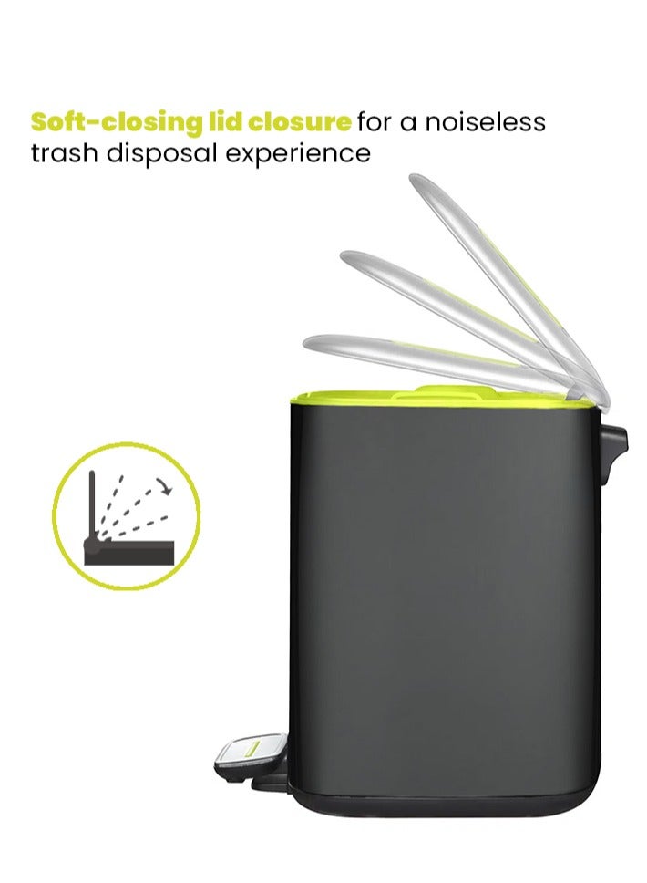 إيكو سلّة نفايات بدوّاسة قدم مربعة الشكل مع غطاء يغلق بسهولة أسود/فضي 9لترات - Image 5