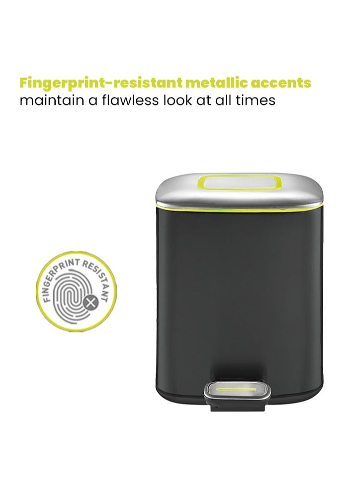 إيكو سلّة نفايات بدوّاسة قدم مربعة الشكل مع غطاء يغلق بسهولة أسود/فضي 9لترات - Image 4