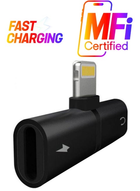 2-in-1 Lightning Charger Audio Adapter Black/Grey