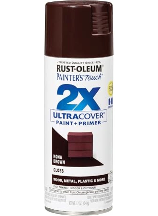 Rust-Oleum 334038 Painters Touch 2X Ultra Cover Gloss Spray Paint, Kona Brown,12 Oz Spray (Pack Of 1) Gloss Kona Brown 12OZ - Image 1