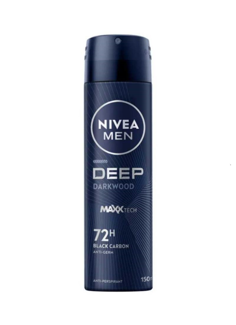 Nivea Deep MaxxTech Warm Darkwood Spray With Black Carbon 72H Odor And Sweat Protection 150ml - Image 1