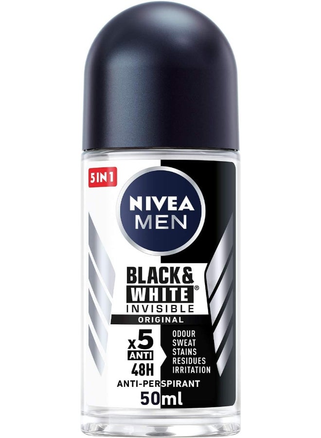 Nivea Men Black And White Invisible Fresh, Antiperspirant For Men, Roll-On 50ml 
