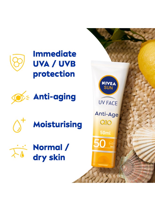 Nivea Anti-Age Q10 Sun Cream UV Face 50 High 50ml - Image 2