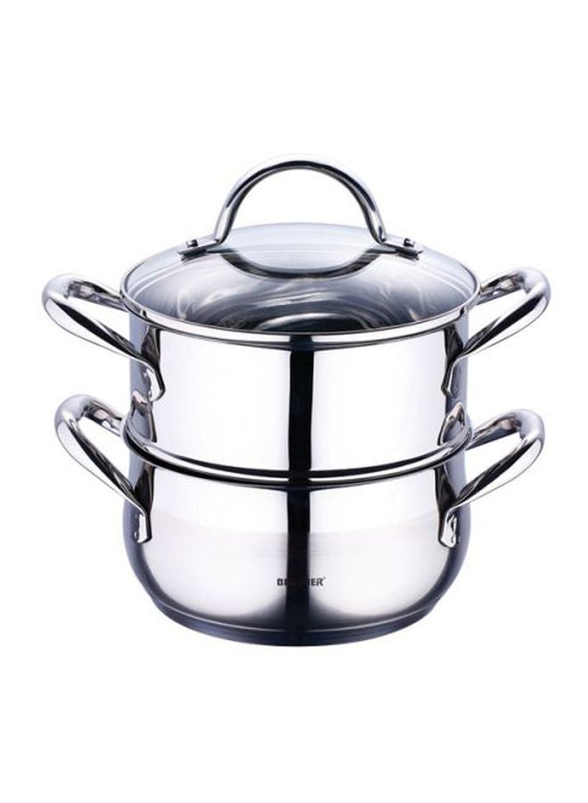 BERGNER - 2 Pieces Stainless Steel Veg Steamer Induction With Glass Lid Silver 28cm - Image 1