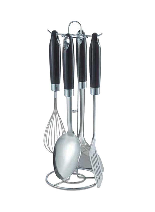 HATCHEN 5-Piece Cooking Tool Set With Stand Black and Silver 18x14x41cm