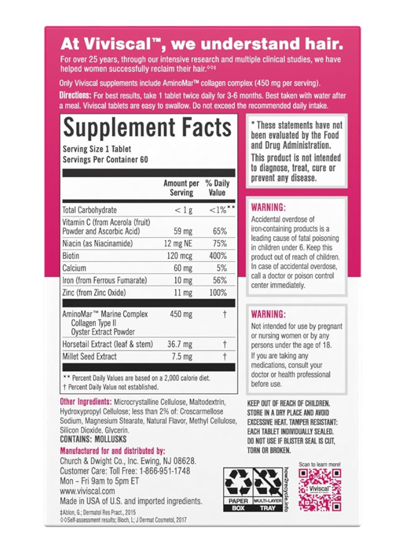 Viviscal - Woman Hair Health Supplements, 60 Tablets - Image 1