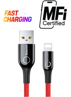 Lightning-Fast Charging Cable with Light Intelligent power-off 1M Nylon Braided Fast Charging & Sync - LED indicator, Compatible with iPhone 13 Pro/12/11/11 pro/11pro max/X XR Max 8 7 Plus and More Red/Black