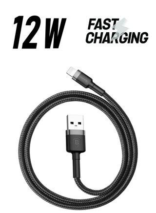 USB to Lightning Charging Cable Cafule Nylon Braided High-Density Quick Charge Compatible for iPhone 13 12 11 Pro Max Mini XS X 8 7 6 5 SE iPad (1 Meter, 2.4 A) Grey/Black - pnsku/N19613963A/45/_/1738233286/078f0332-2154-48f6-982d-d0ed3033a475