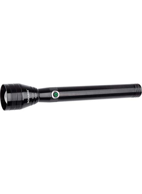Rechargeable LED Torch with 2KM Long Range Coverage   7 Hours of Continuous Working with 2500mAh Battery  Portable And Compact Torch  Ideal for Camping Hiking and Outdoors SLT-385 Black