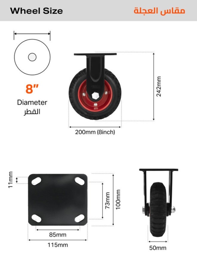 BMB tools 8-Inch Heavy Duty Rigid Caster Wheel - 420kg Load Capacity Shock-Absorbing Rubber Wheel for Tool Cabinets, Workbenches, Engine Stands, Storage Racks, and Factory Equipment Black/Red 8inch - Image 2