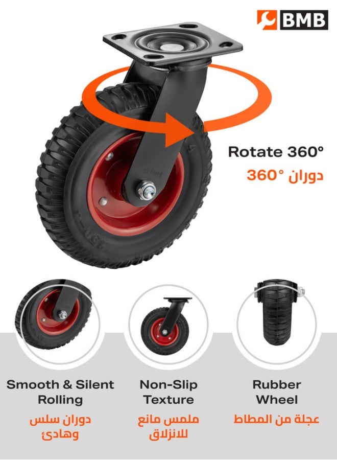 BMB tools 8-Inch Heavy Duty Swivel Caster Wheel - 420kg Load Capacity Shock-Absorbing Rubber Wheel for Tool Cabinets, Workbenches, Engine Stands, Storage Racks, and Factory Equipment Black/Red 8inch - Image 4